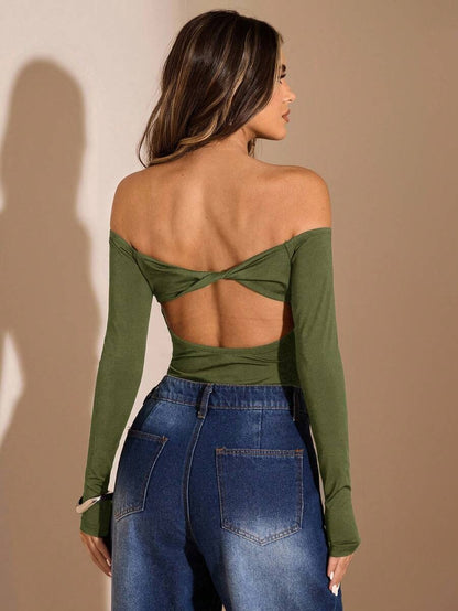 Body con hombros descubiertos, manga larga