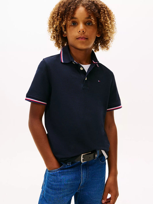 Chemise unicolor con cuello ribeteado para niño