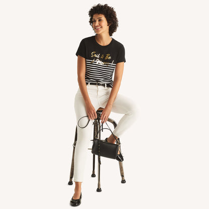 Franela cuello redondo con estampado y rayas