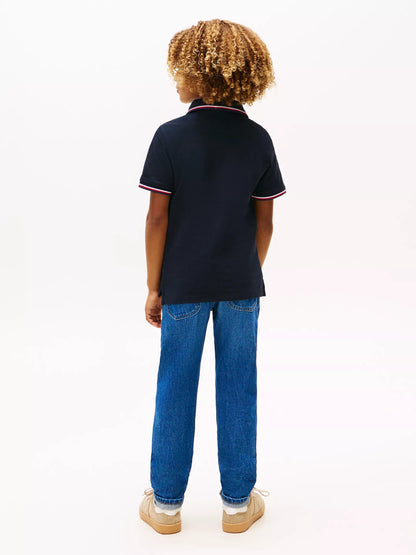 Chemise unicolor con cuello ribeteado para niño