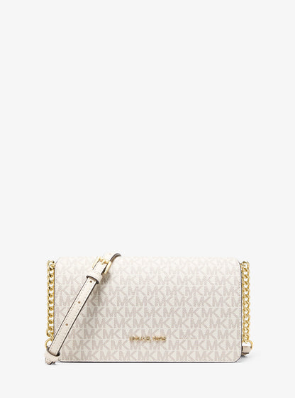 Cartera tipo bandolero con logo estampado y cadena