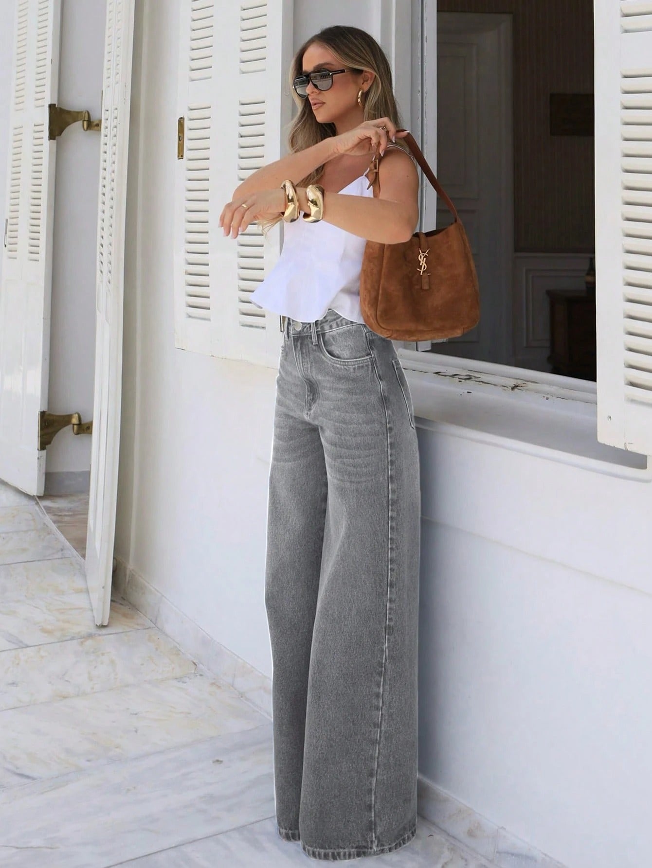 Jeans rectos holgados semi lavados