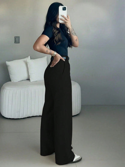 Pantalon de pierna ancha y talle alto