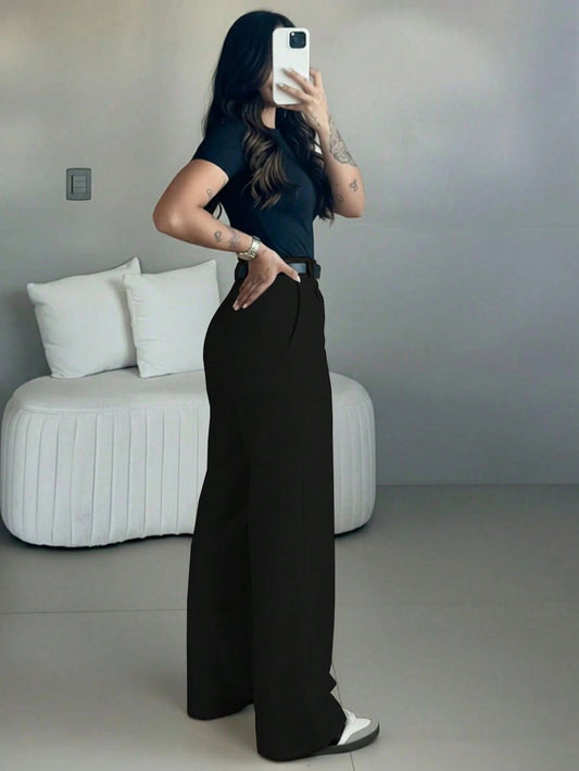 Pantalon de pierna ancha y talle alto