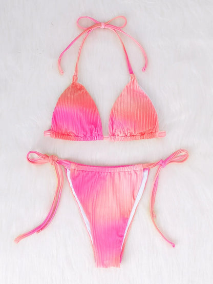 Bañador bikini tanga triángulo de terciopelo de tie dye