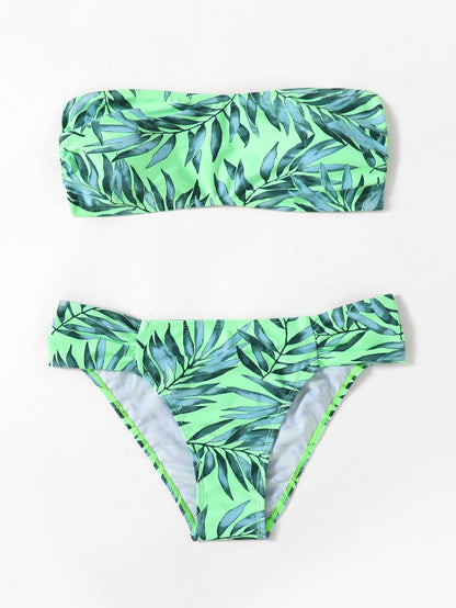 Bañador bikini bandeau con patrón de hoja