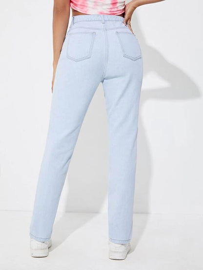 Jeans de pierna recta desgarro crudo
