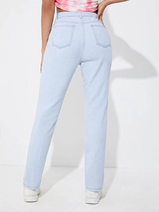 Jeans de pierna recta desgarro crudo
