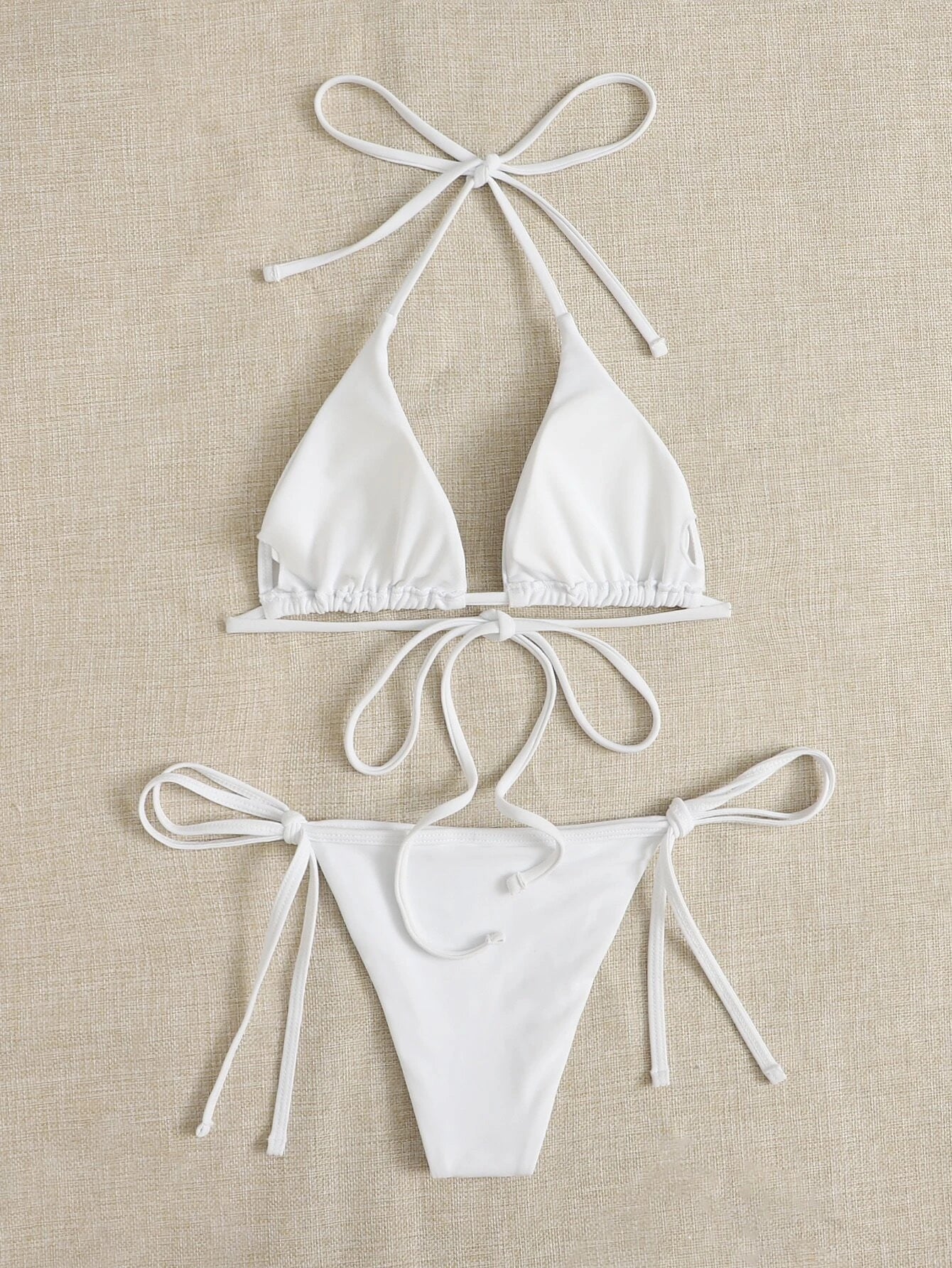 Bañador bikini con cordón lateral triangular Blanco