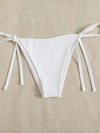 Bañador bikini con cordón lateral triangular Blanco