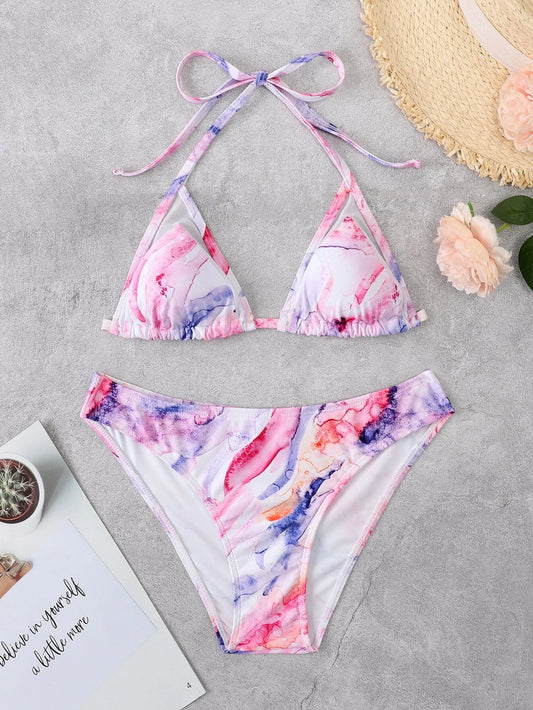 Bañador bikini con estampado de mármol