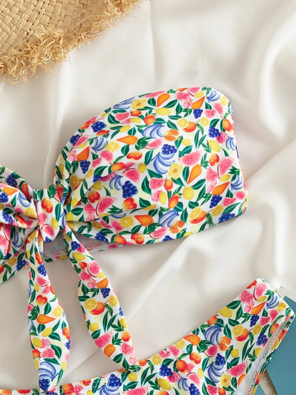 Bañador bikini floral con cordón delantero tubo