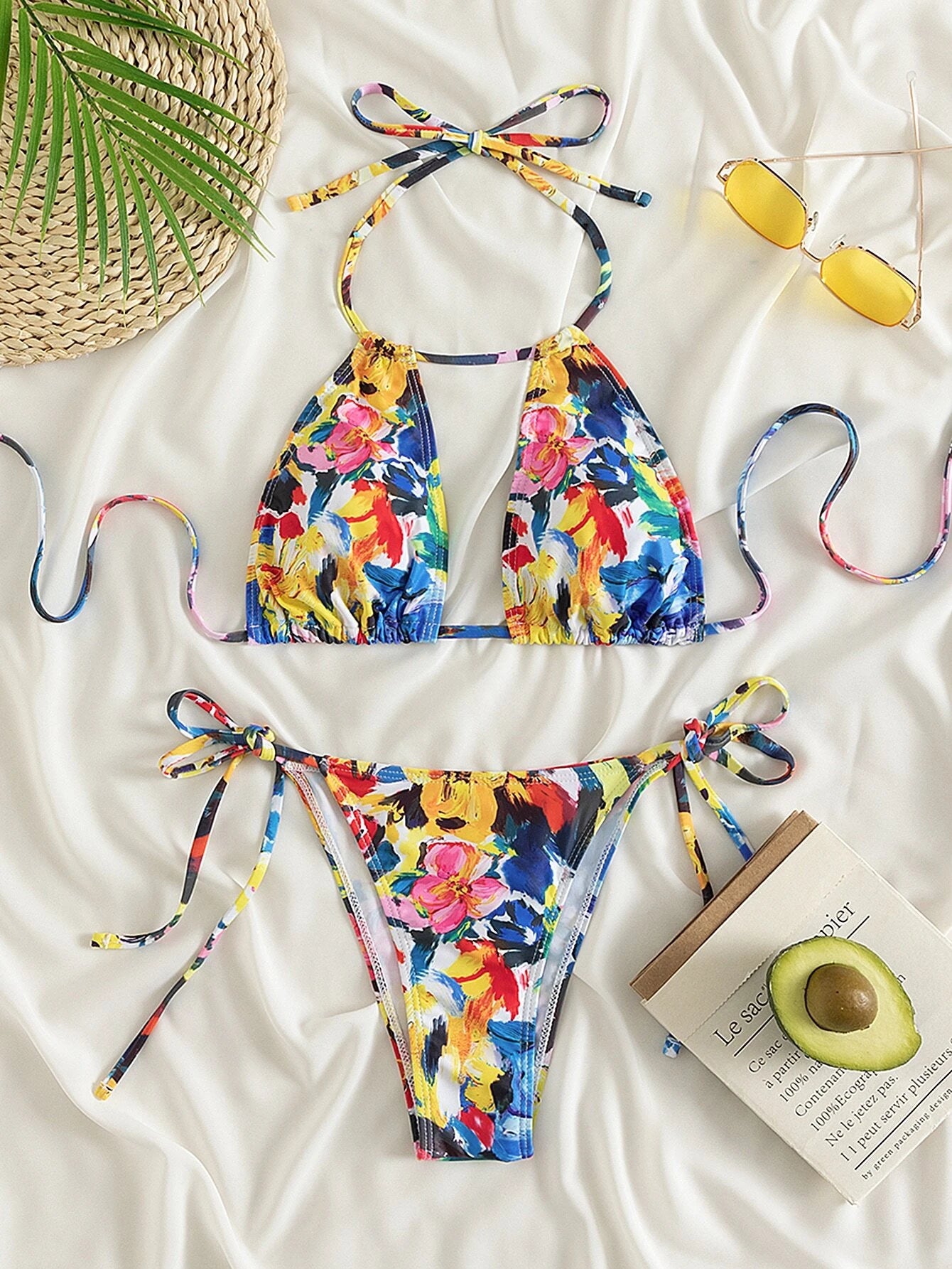 Bañador bikini floral al azar con estampado halter