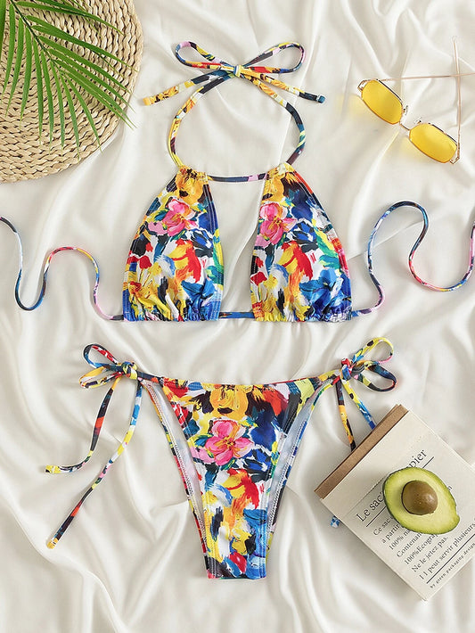 Bañador bikini floral al azar con estampado halter