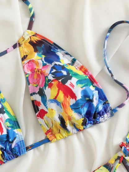 Bañador bikini floral al azar con estampado halter