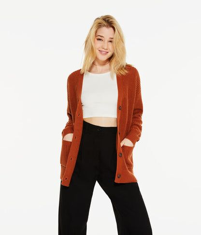 Ribbed Oversized V-Neck Cardigan