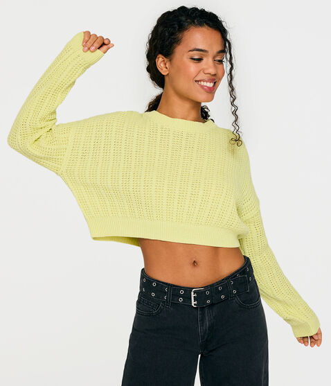 Solid Cropped Crew Sweater