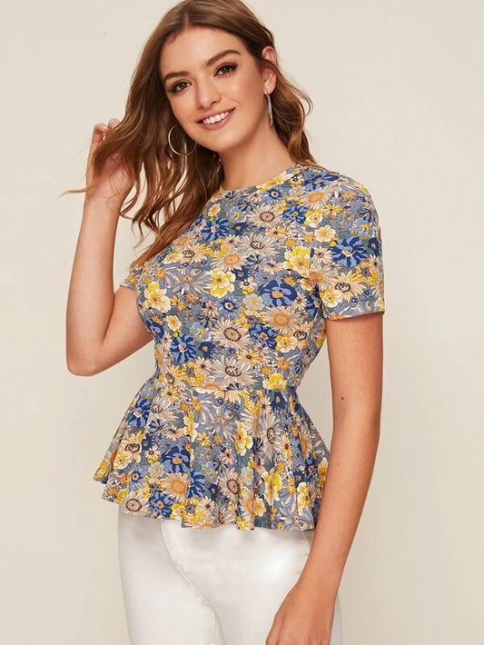 Top peplum con estampado floral