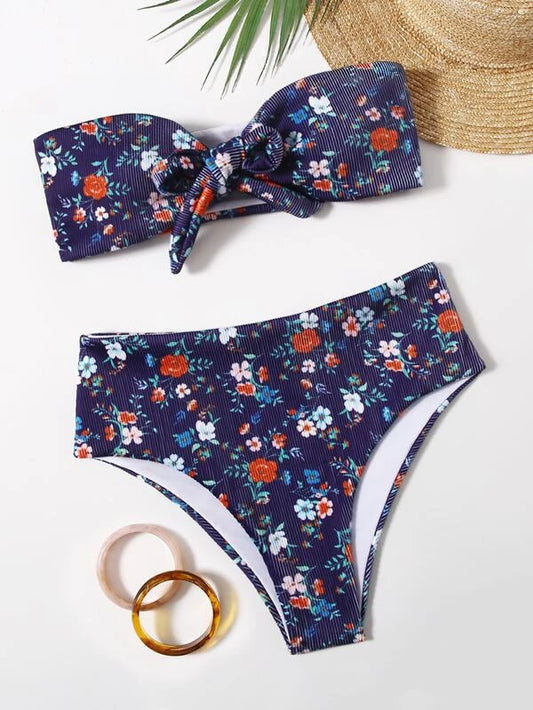 Bañador Bikini Bandeau Con Nudo Delantero Floral